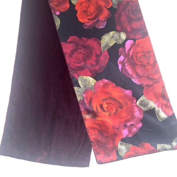 Red Rose & Burgundy Velvet Women's Scarf  Romantic Old World Style 55L X 10 1/4W - Picture 7 of 16